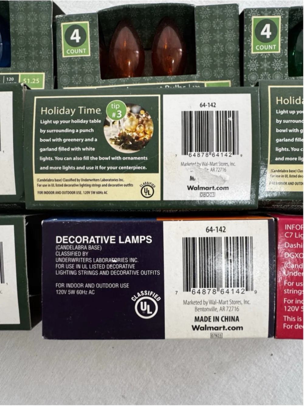 Vintage Christmas Light C7 Replacement 60 Bulb Lot Blue Amber/Orange Green Clear
